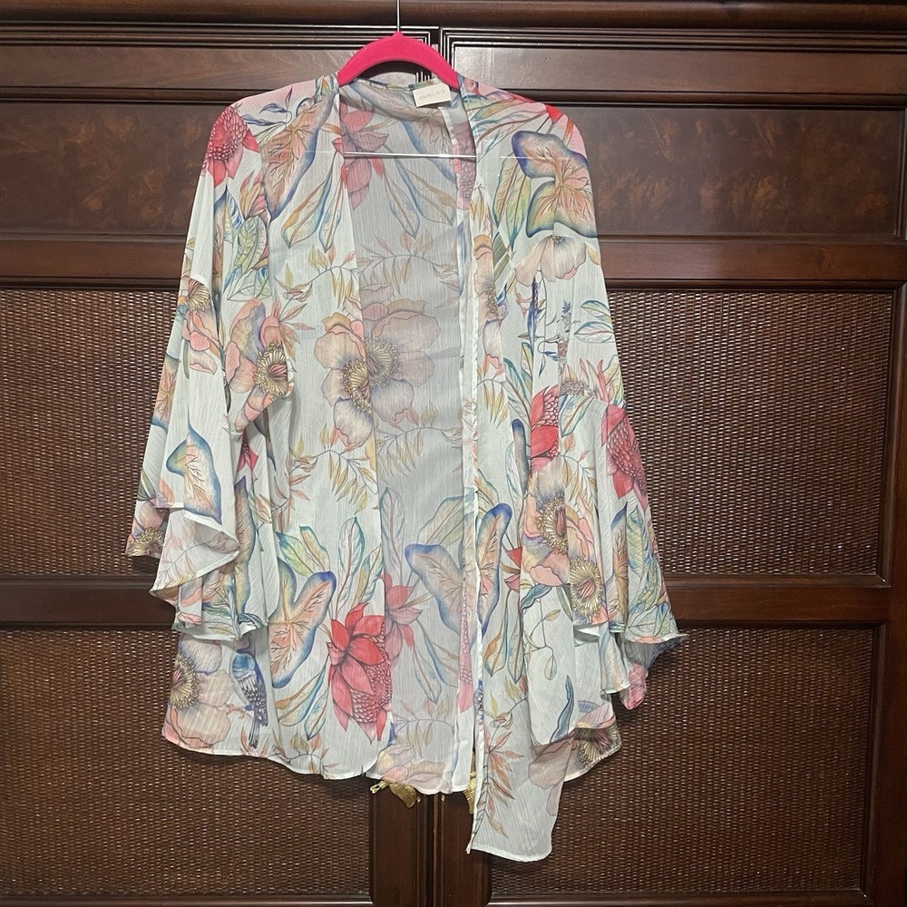 Sukiso Botanical Short Bell Sleeves Swim Cover Up Size L/ XL Beach Fairy Floral - Picture 5 of 16